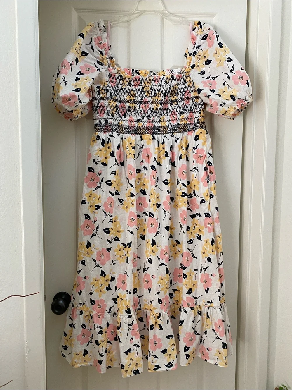 kate spade White Floral Smocked Dress with Pink and Yellow Flowers
